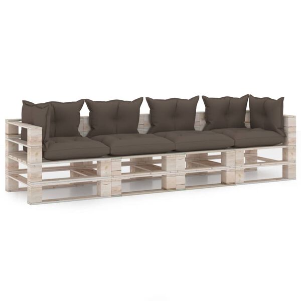 vidaXL Sofa 4-os. z palet, z poduszkami, drewno sosnowe
