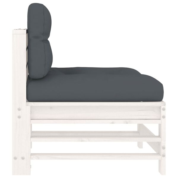 vidaXL Siedzisko środkowe z poduszkami, białe, lite drewno sosnowe