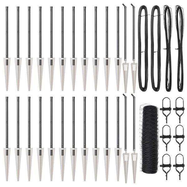 vidaXL Słupek ogrodzeniowy. Szary 50 x 0,4 m (siatka 36 mm) Stal i PVC