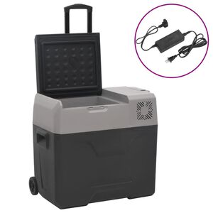 vidaXL Lod&oacute;wka na k&oacute;łkach, z zasilaczem, czarno-szara, 40 L, PP