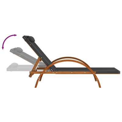 vidaXL Leżak z poduszką, szary, tworzywo textilene i drewno topolowe