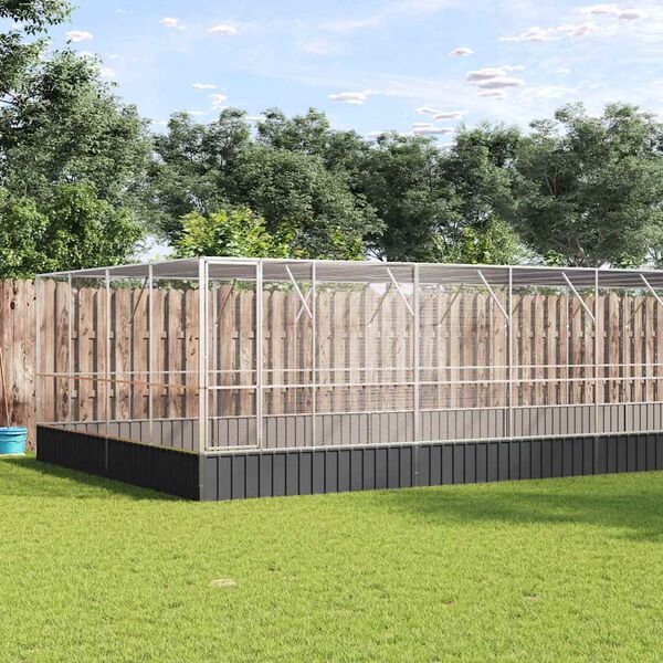 vidaXL Woliera z przedłużeniem, srebrna, 1246x414x212 cm, stal