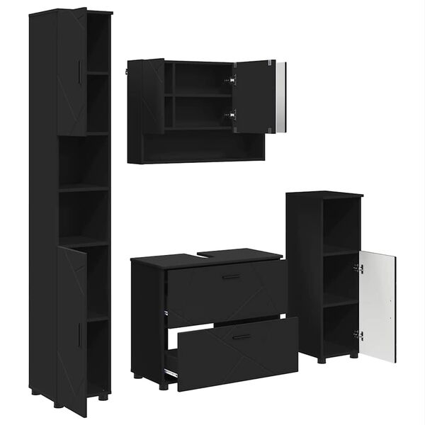 vidaXL Zestaw mebli łazienkowych z szufladą z p&oacute;łką 4 pcs Czarny