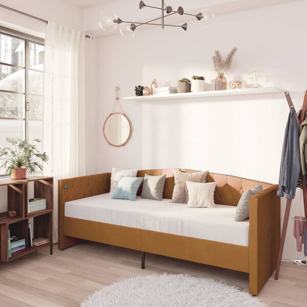 vidaXL Łóżko dzienne z materacem i USB, brązowy aksamit, 90x200 cm