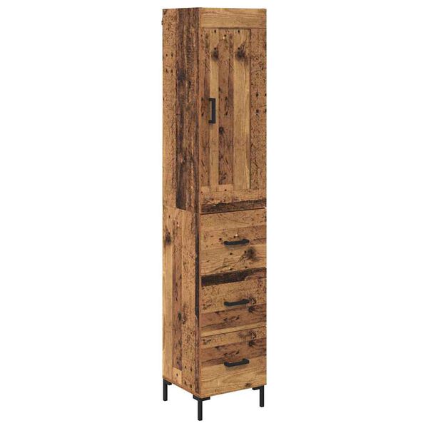 vidaXL Highboard z szufladą Stare drewno 34,5 x 34 x 180 cm