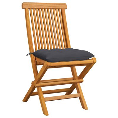 vidaXL Krzesła ogrodowe z antracytowymi poduszkami, 6 szt., tekowe
