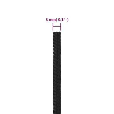 vidaXL Linka żeglarska, czarna jednolita, 3 mm, 250 m, polipropylen