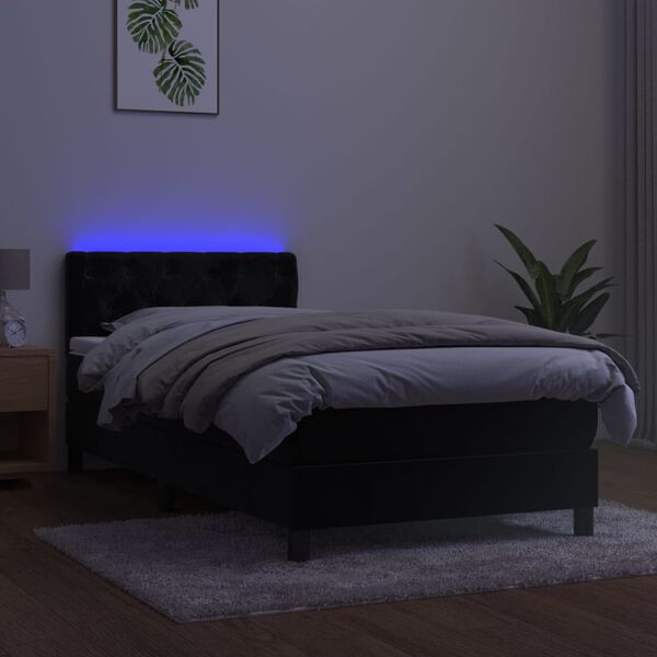 vidaXL Ł&oacute;żko kontynentalne z materacem i LED, czarny aksamit 80x200 cm