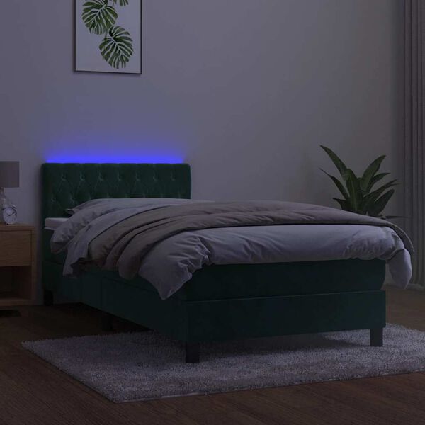 vidaXL Ł&oacute;żko kontynentalne z materacem i LED zielony aksamit 90x190 cm