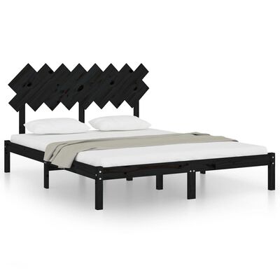 vidaXL Rama łóżka, czarna, 160 x 200 cm, lite drewno