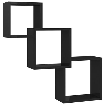 vidaXL Półki ścienne kostki, wysoki połysk, czarne, 68x15x68 cm