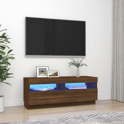 vidaXL Szafka pod TV z oświetleniem LED, brązowy dąb, 100x35x40 cm
