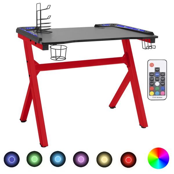 vidaXL Biurko z LED, nogi w kształcie Y, czarno-czerwone, 110x60x75 cm