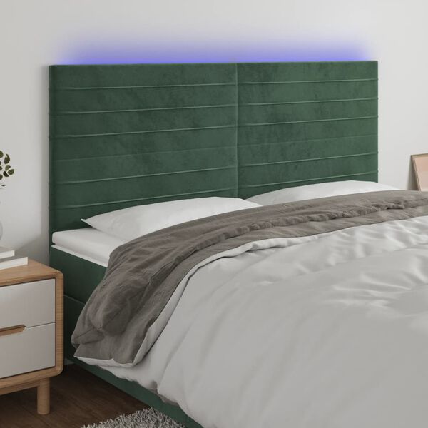 vidaXL Zagłówek do łóżka z LED, ciemnozielony, 180x5x118/128 cm