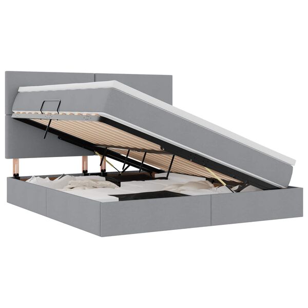 vidaXL Ł&oacute;żko z miejscem na przechowywanie i LED Jasnoszary Poliester