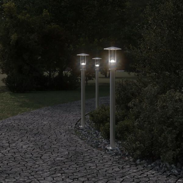 vidaXL Lampa ogrodowa na słupku, srebrna, 100 cm, stal nierdzewna