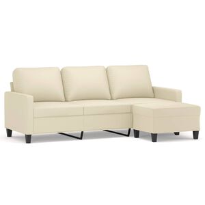 vidaXL 3-osobowa sofa z podn&oacute;żkiem, kremowa, 180 cm, sztuczna sk&oacute;ra