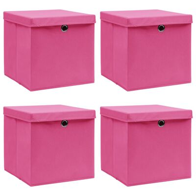 vidaXL Pudełka z pokrywami, 4 szt., różowe, 32x32x32 cm, tkanina