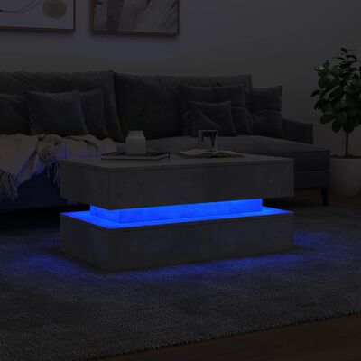 vidaXL Stolik kawowy z oświetleniem LED, szarość betonu, 90x50x40 cm