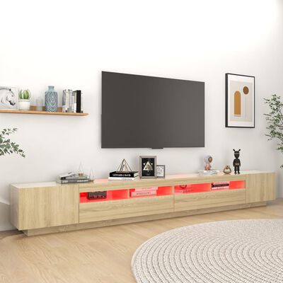 vidaXL Szafka pod TV z oświetleniem LED, dąb sonoma, 300x35x40 cm