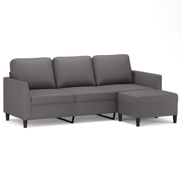 vidaXL 3-osobowa sofa z podn&oacute;żkiem, szary, 180 cm, sztuczna sk&oacute;ra
