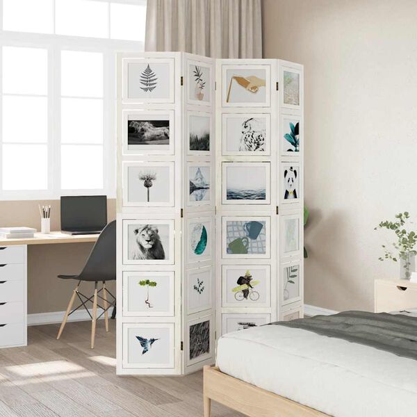 vidaXL Parawan pokojowy, 4-panelowy, biały, lite drewno paulowni