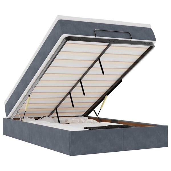 vidaXL Rama ł&oacute;żka otomana z materacem, szara, 120x200 cm, aksamit