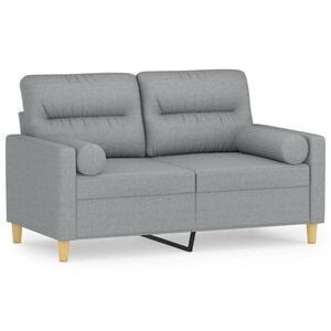 vidaXL 2-osobowa sofa z poduszkami, jasnoszara, 120 cm, tkanina