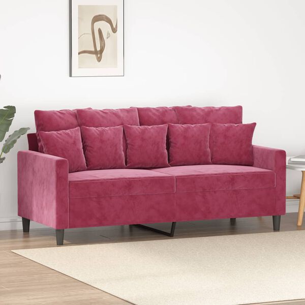 vidaXL Sofa 2-osobowa, winna czerwień, 140 cm, tapicerowana aksamitem