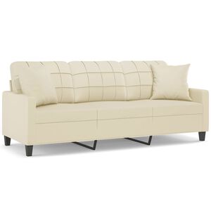 vidaXL 3-osobowa sofa z poduszkami, kremowa, 180 cm, sztuczna sk&oacute;ra