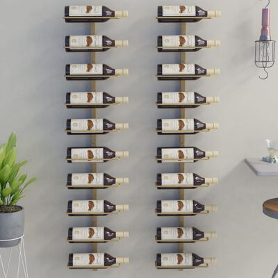 vidaXL Uchwyty ścienne na 10 butelek wina, 2 szt., złote, metalowe