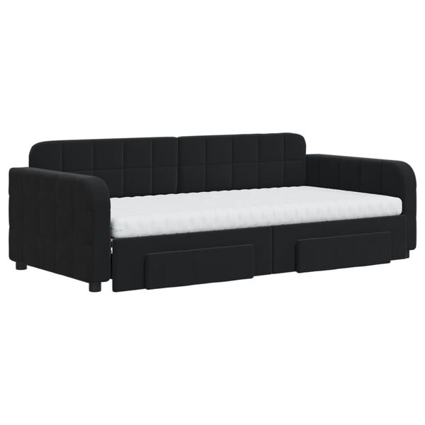 vidaXL Sofa rozsuwana z szufladami, czarna, 90x190 cm, aksamit