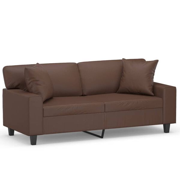 vidaXL 2-osobowa sofa z poduszkami, brązowa, 140 cm, sztuczna sk&oacute;ra