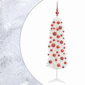 vidaXL Sztuczna wąska choinka z bombkami 150 cm 150 LED Ciepła biel