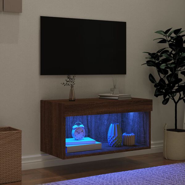 vidaXL Szafka pod TV, z LED, kolor brązowy dąb, 60x30x30 cm