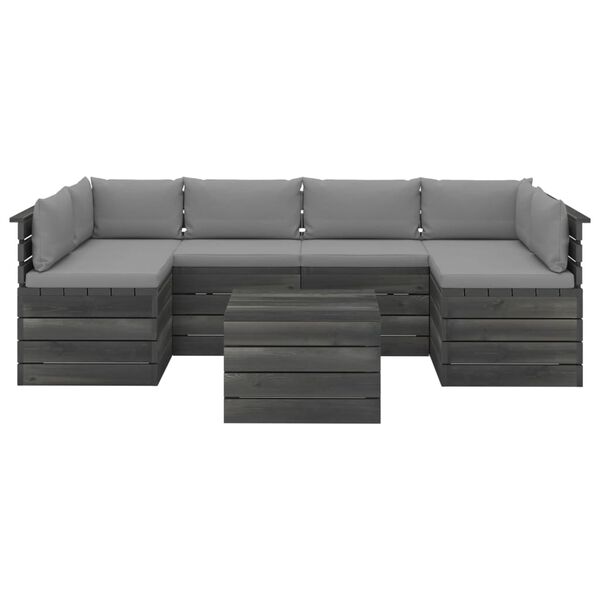 vidaXL 7-cz. zestaw wypoczynkowy z palet, z poduszkami, lita sosna