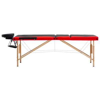 vidaXL Składany stół do masażu, 3 strefy, drewniany, czarno-czerwony