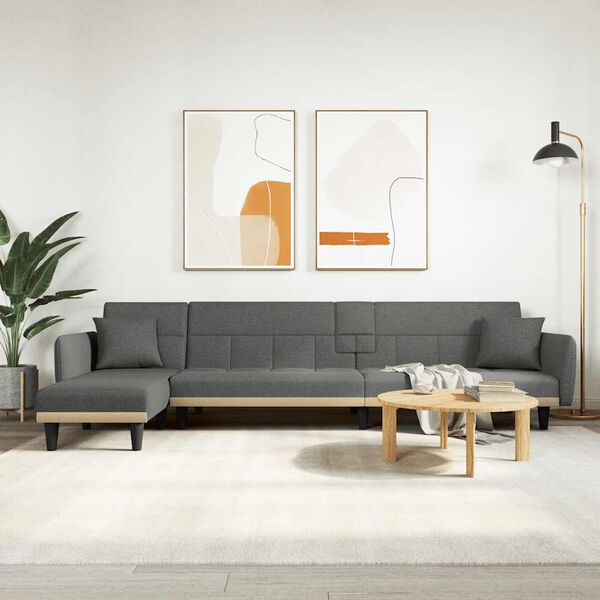 vidaXL Sofa rozkładana L, ciemnoszara, 275x140x70 cm, tkanina