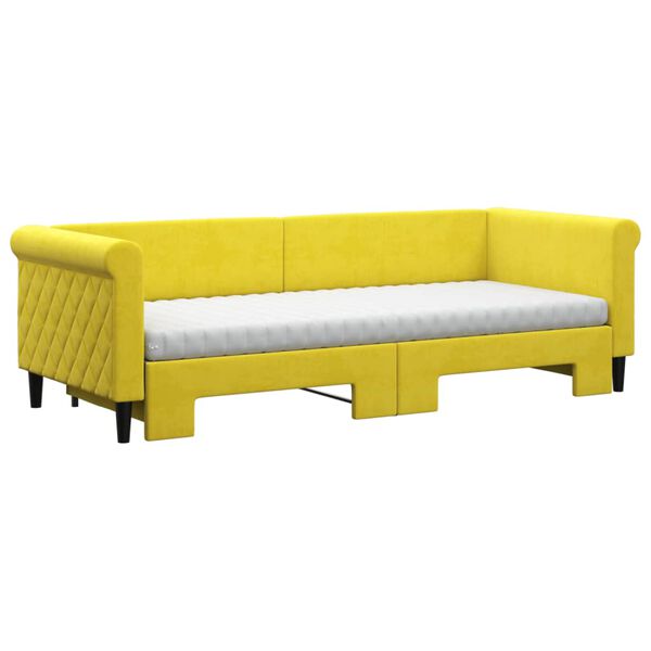 vidaXL Sofa rozsuwana z materacami, żółta, 80x200 cm, aksamit