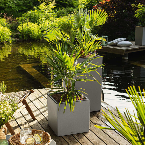 LECHUZA Donica CANTO Stone 40 LED High ALL-IN-ONE, 40x40 cm, szara