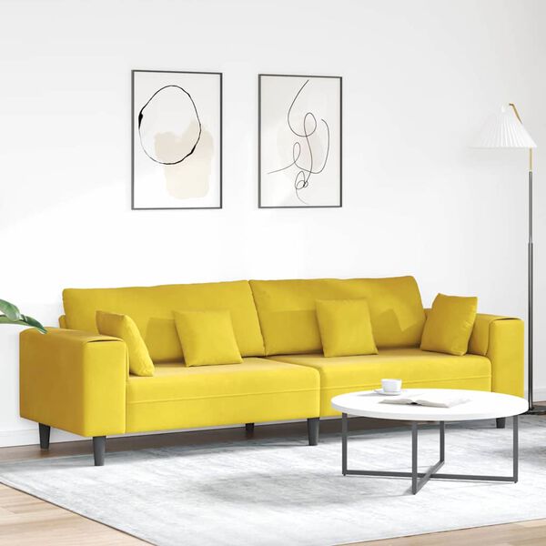 vidaXL Sofa z poduszką Ż&oacute;łty 250 x 77 x 76 cm Aksamit