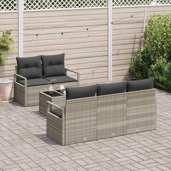 vidaXL Zestaw Sof 6 pcs Jasnoszary polirattan