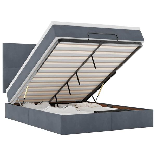 vidaXL Rama ł&oacute;żka otomana z materacami, szara, 140x200 cm, aksamit