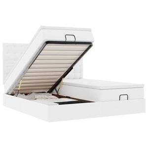 vidaXL Rama ł&oacute;żka otomana z materacami, biała, 200x200 cm, ekosk&oacute;ra