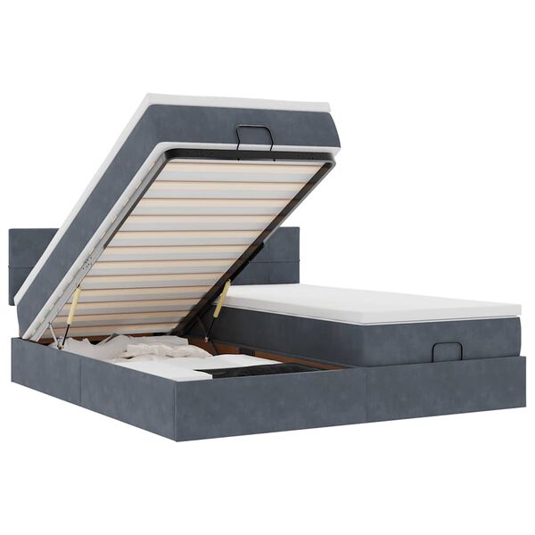 vidaXL Rama łóżka otomana z materacami, szara, 160x200 cm, aksamit