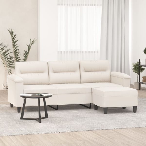 vidaXL 3-os. sofa z podn&oacute;żkiem, beżowa, 180 cm, obita mikrofibrą