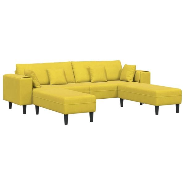 vidaXL Sofa z poduszką 3 pcs Żółty Aksamit