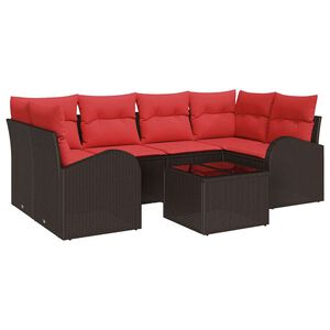 vidaXL Zestaw Sof na Ogr&oacute;d z poduszką 7 pcs Beż i Czerwony polirattan