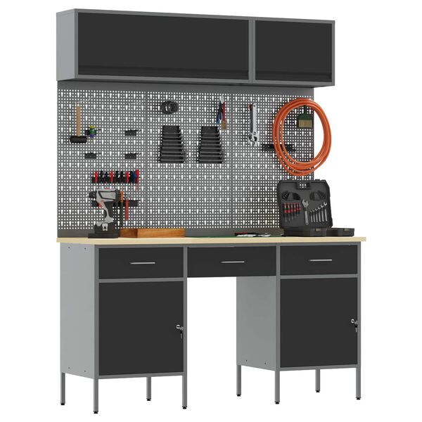 vidaXL Zestaw szafek roboczych z szufladą z p&oacute;łką 8 pcs Czarny