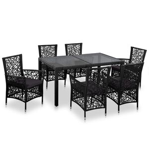 vidaXL 7-cz. zestaw mebli ogrodowych, rattan PE, czarny